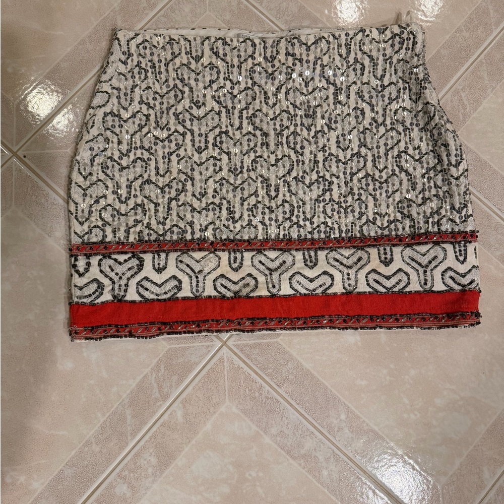 Zara Black and White Mini Skirt with Red Trim size small